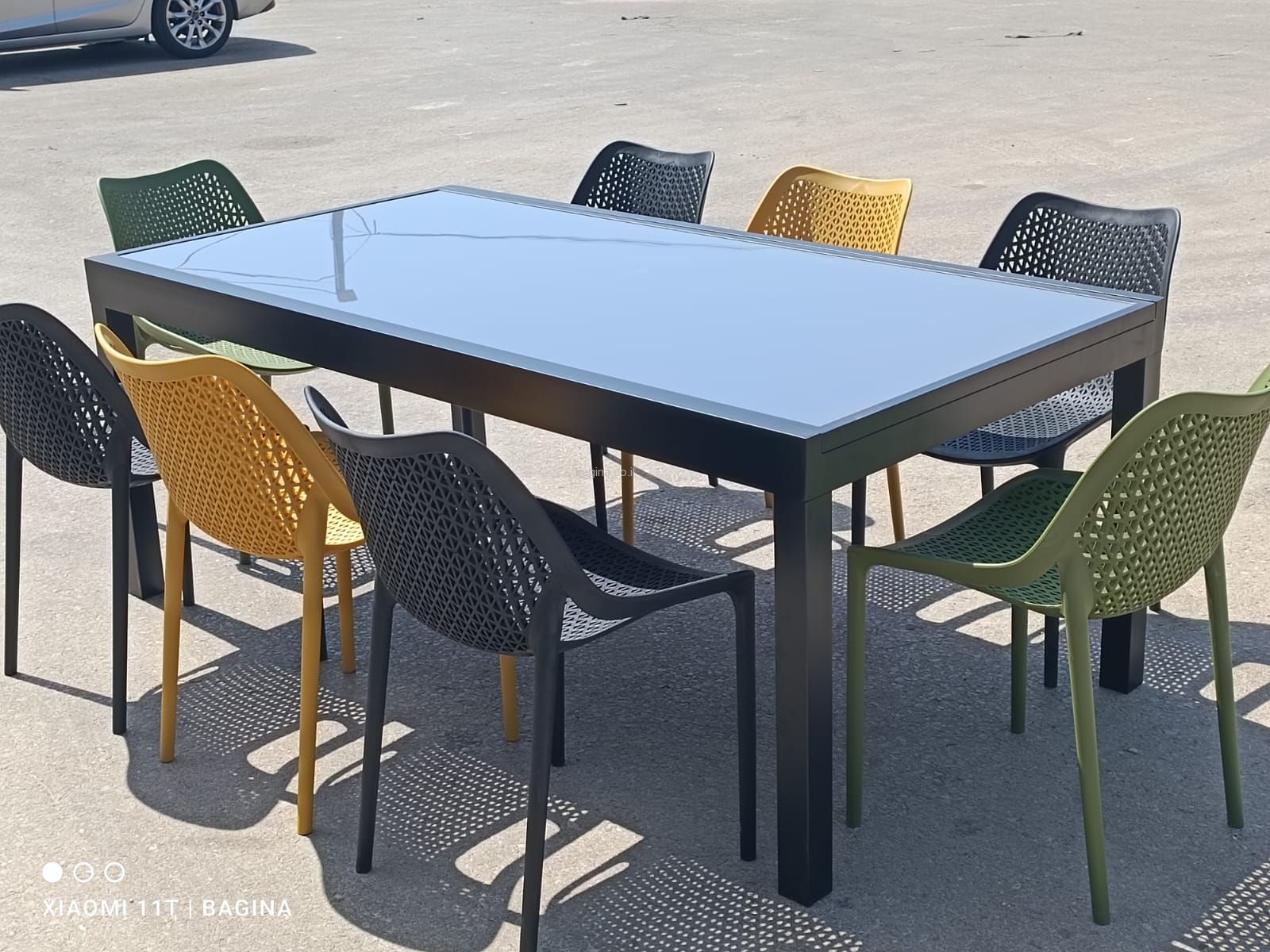 פינת אוכל אלומיניום דגם "תום" +6 כיסאות לבן/אפור כהה פינת אוכל אלומיניום דגם "תום" +6 כיסאות לבן/אפור כהה